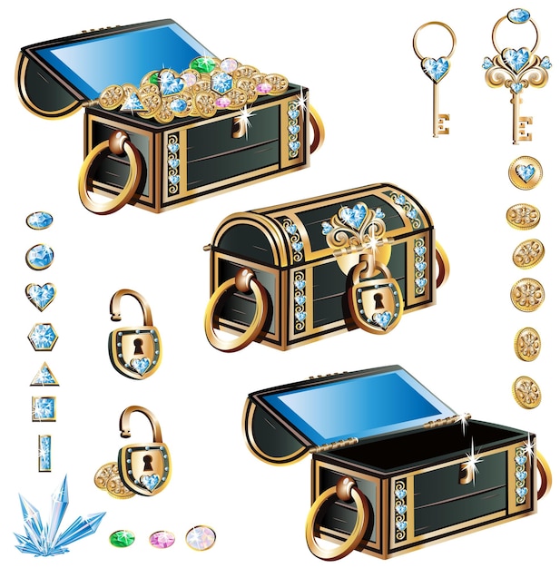 Vector treasure chest set