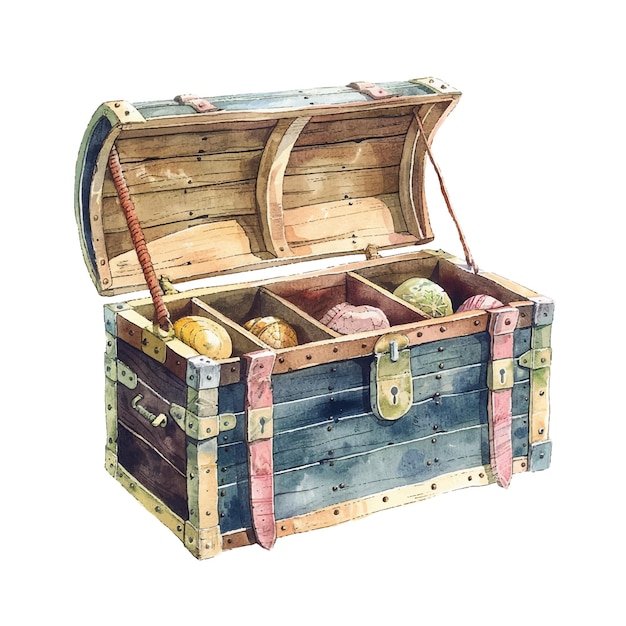 Vector treasure chest vector illustration in watercolour style