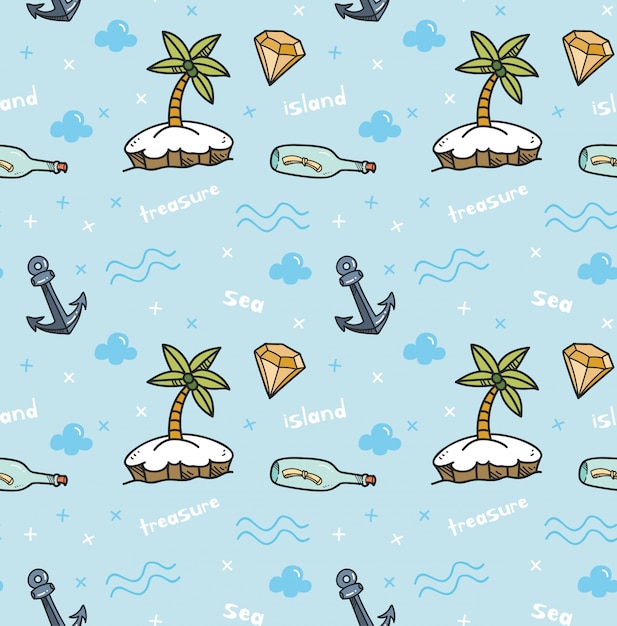 Treasure island seamless background in kawaii style