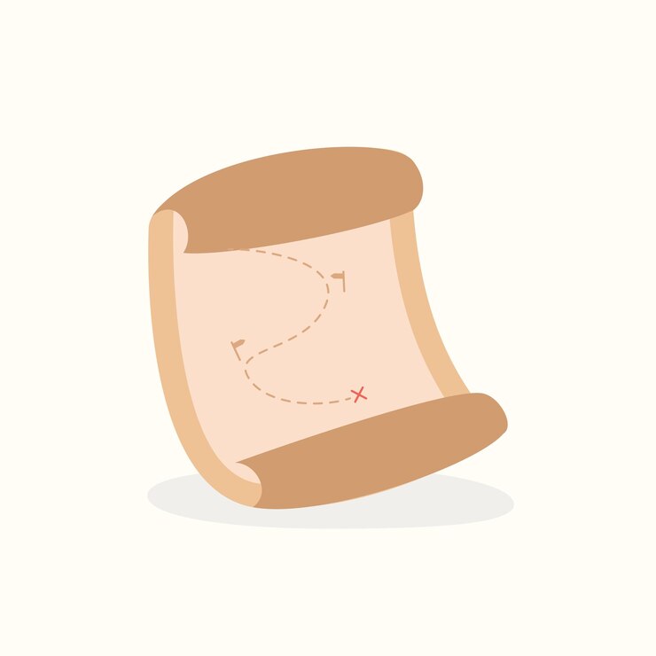 Vector treasure map hiking and camping equipment illustration