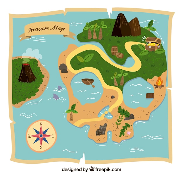 Vector treasure map of island with skull shape