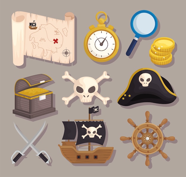 Vector treasure pirates elements