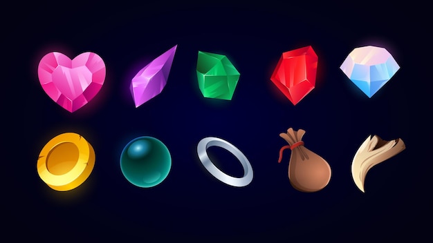 Treasure set for video gaming isolated graphic elements