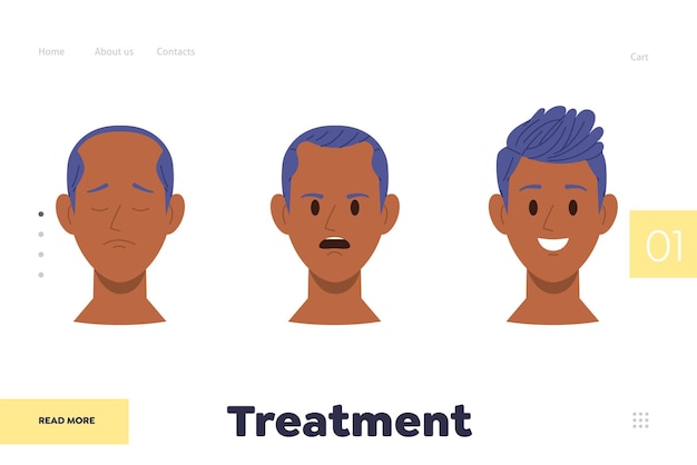 Vector treatment headline for landing page with stage of successful therapy of male alopecia disease website vector illustration for online service of medical center or clinic offering restoration procedure