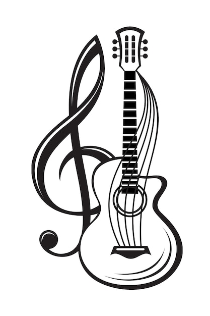 Vector treble clef and guitar