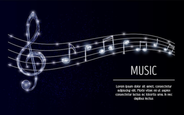 Treble clef musical notes vector polygonal background