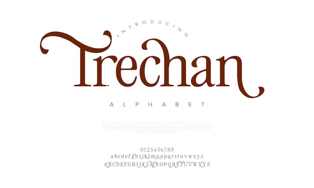 Trechan премиум-класса, роскошные элегантные буквы и цифры алфавита, элегантная свадебная типография, классические засечки