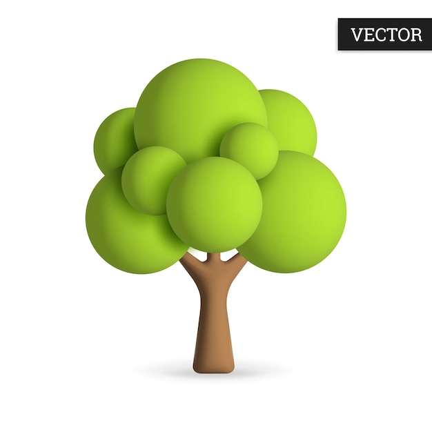 Tree 3d icon on white background Green tree in cartoon style