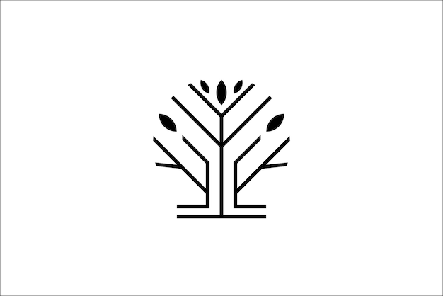 ライン アート デザイン スタイルの木の抽象的なロゴ