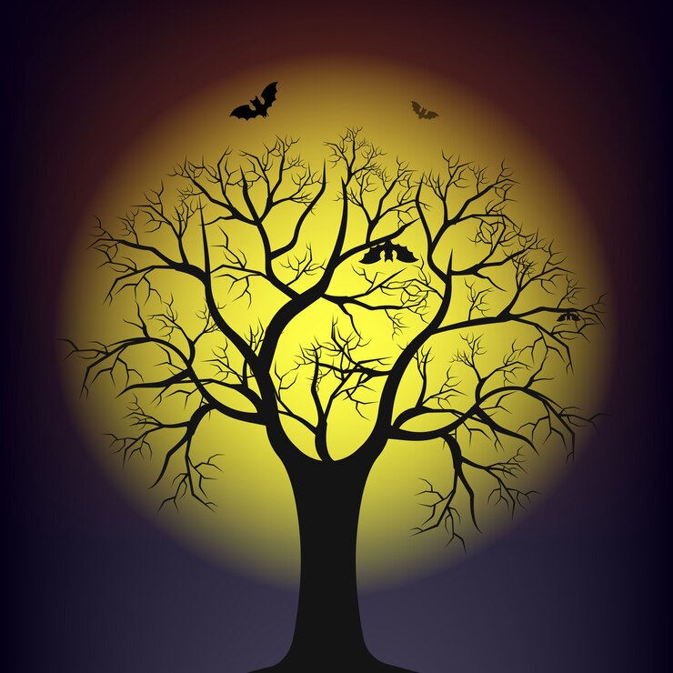 Vector tree against the moon