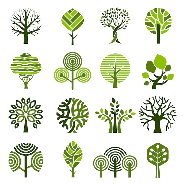 Distintivi dell'albero. emblema semplice di vettore delle piante di crescita delle immagini grafiche astratte della natura grafica