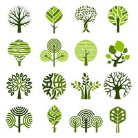 Дерево значки. абстрактный графический характер эко картинки простой рост растений векторная эмблема