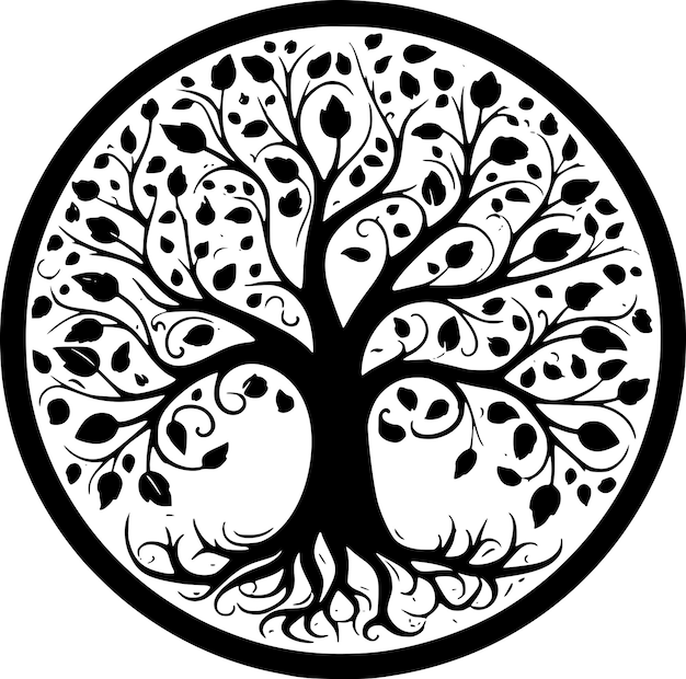 Vector tree black and white vector illustration