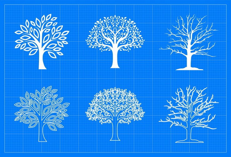 Vector tree blueprint background simple vektor flat design