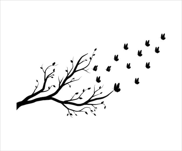 Tree Branch with Butterfly in Silhouette Collection