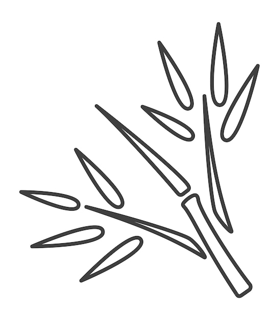Ветвь дерева с листьями. Значок черной линии бамбука, изолированные на белом фоне