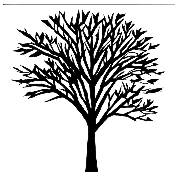 Vector tree branches silhouette with leaves