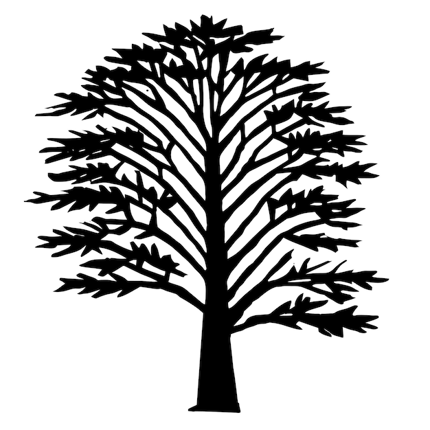 Vector tree branches silhouette with leaves