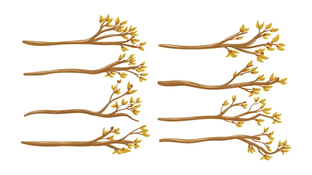 Vector tree branches with leaves graphic collection