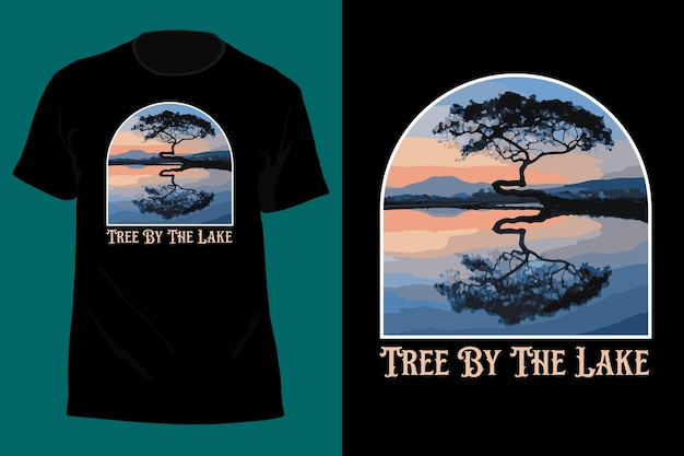 Tree By The Lake T Shirt Design Retro Vintage