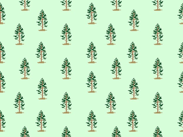 Modello senza cuciture del personaggio dei cartoni animati dell'albero su stile backgroundpixel verde