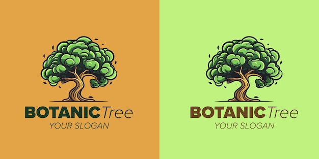 Tree Cartoon Logo Template Contemporary Botanic Design in Vector Format with Doodle Style