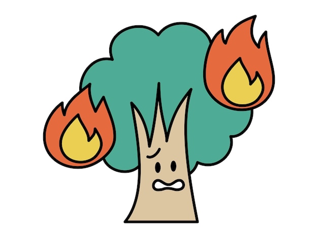 Vector tree character burning in wildfire