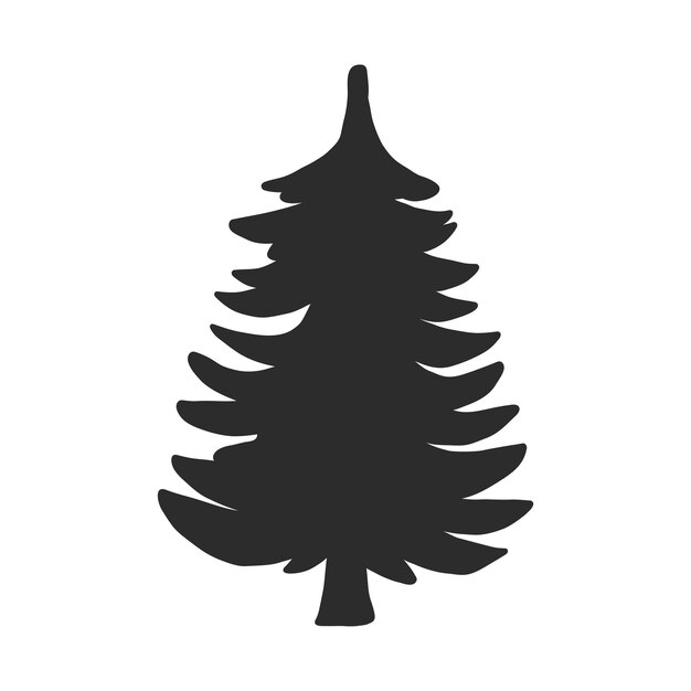 Tree Christmas fir tree black silhouette isolated on white background