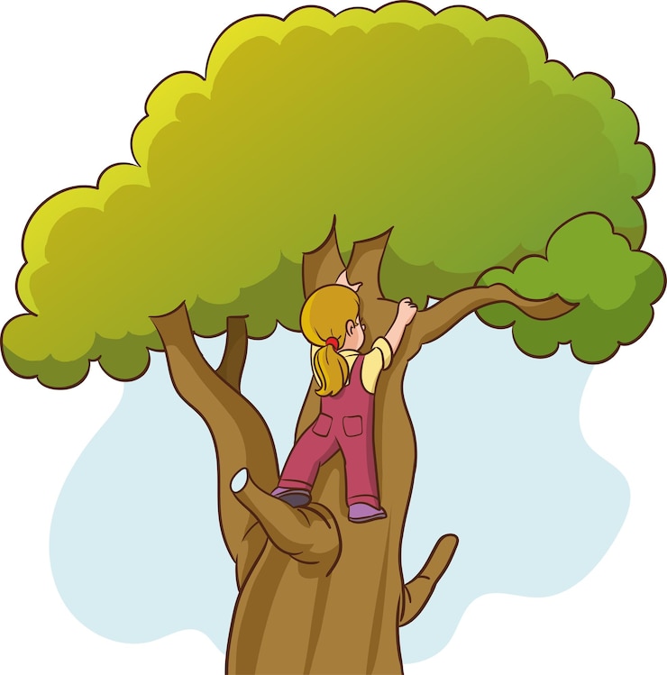Vector tree climbing girl vector illustration