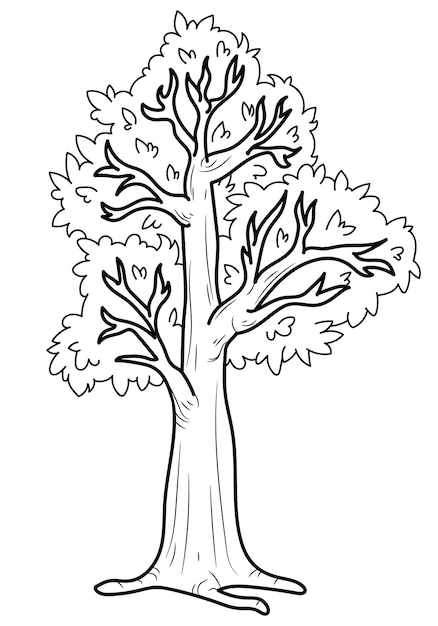 Vettore pagina da colorare albero, illustrazione vettoriale in bianco e nero