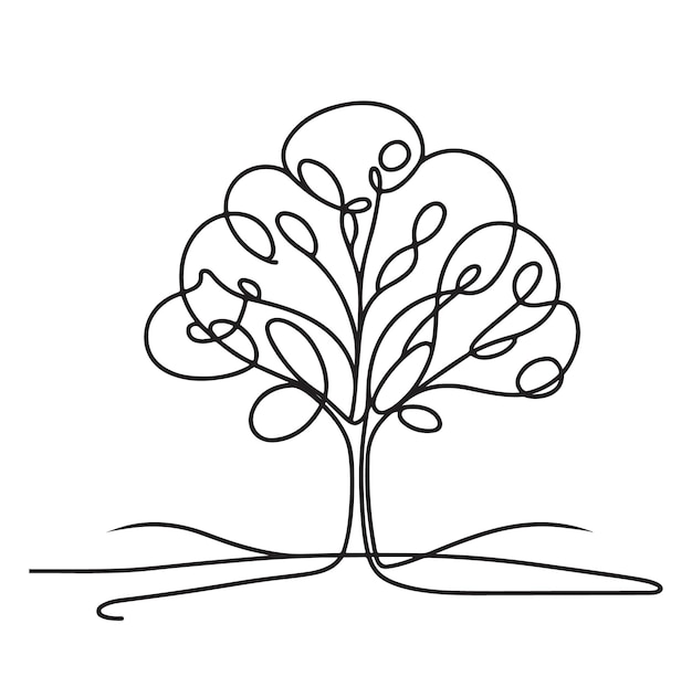 Tree in continuous line art drawing style Giant and powerful tree