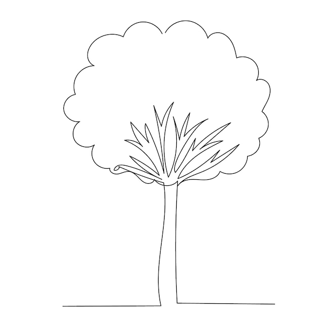 Vector tree continuous line drawing, sketch