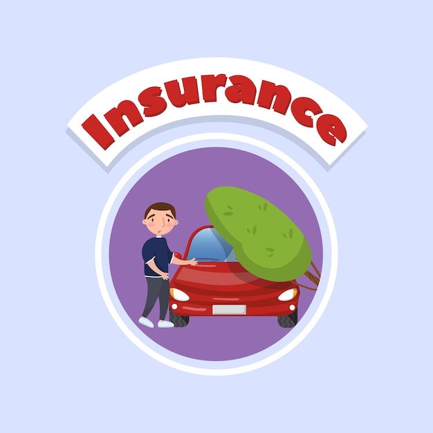 Tree falling on vehicle car insurance concept colorful vector Illustration in cartoon style