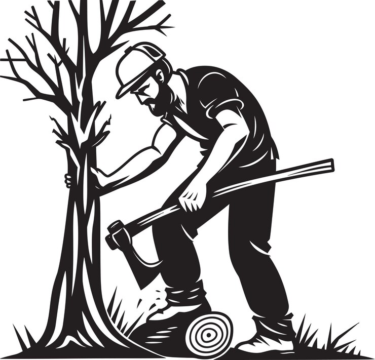 Vector tree felling expert symbol axe wielding warrior badge