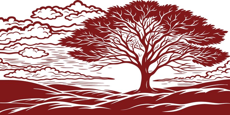 Vector tree in the forest with a heart in the background