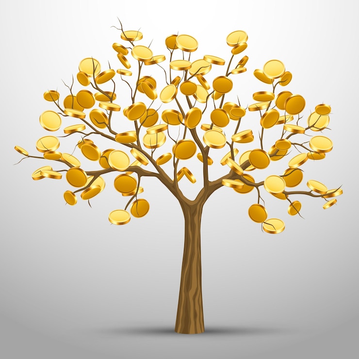 Vector a tree from which gold coins grow. vector illustration
