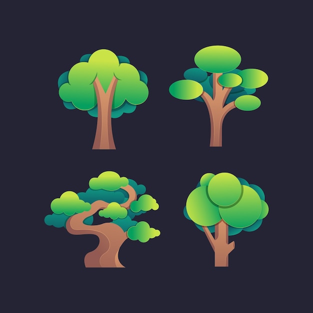 Vector tree gradient illustration set