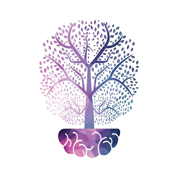 Vector tree grow logo design boom groeit in het pictogram van de hersenen