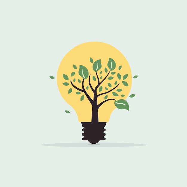 Tree Growing on Light Bulb Vector Flat