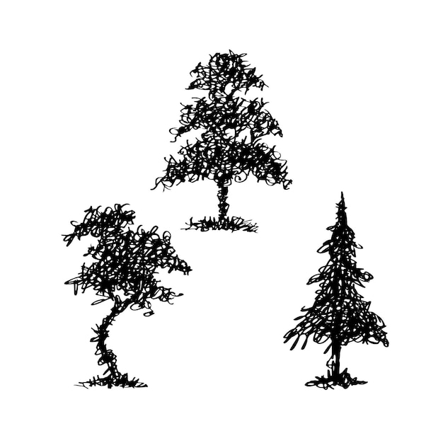 Vector tree grunge hand drawn illustration