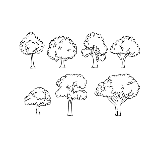 tree handrawn doodle illustrations vector set