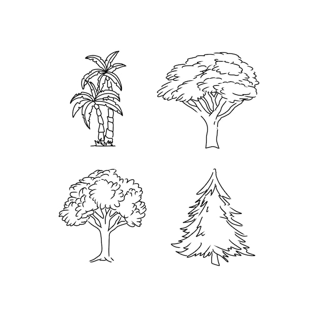 tree handrawn doodle illustrations vector set