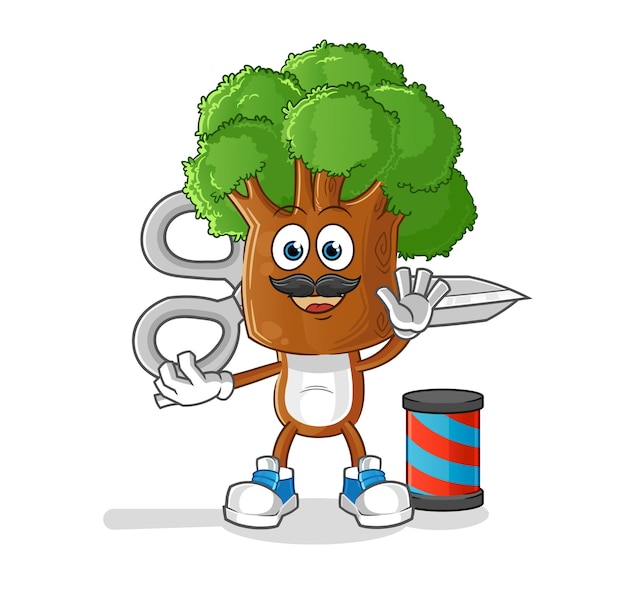 Tree head cartoon barber cartoon mascot vector