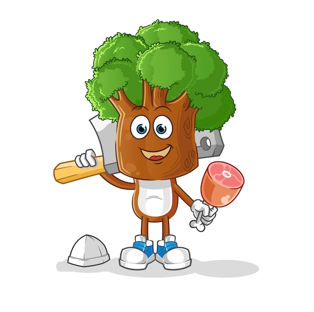 Tree head cartoon Butcher illustration character vector