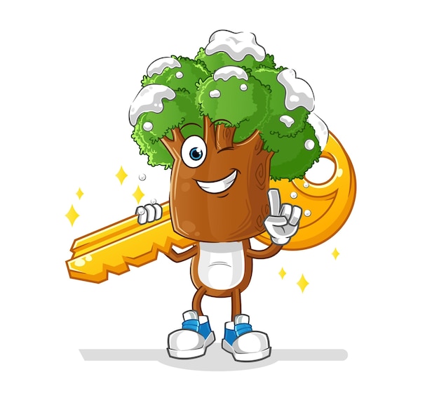 Tree head cartoon carry the key mascot cartoon vector