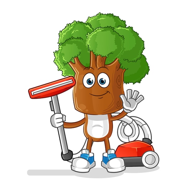 Tree head cartoon clean with a vacuum  character vector