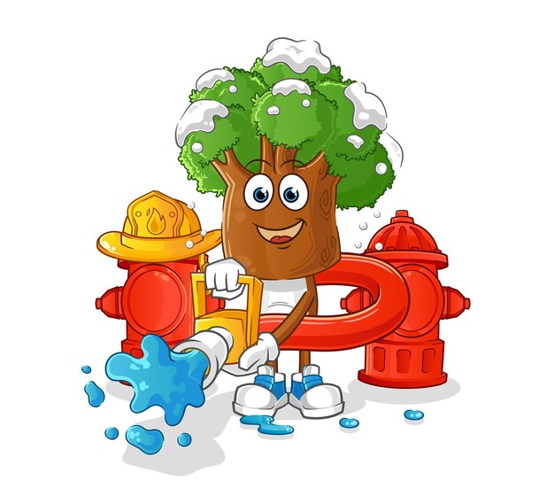 Tree head cartoon firefighter vector cartoon character