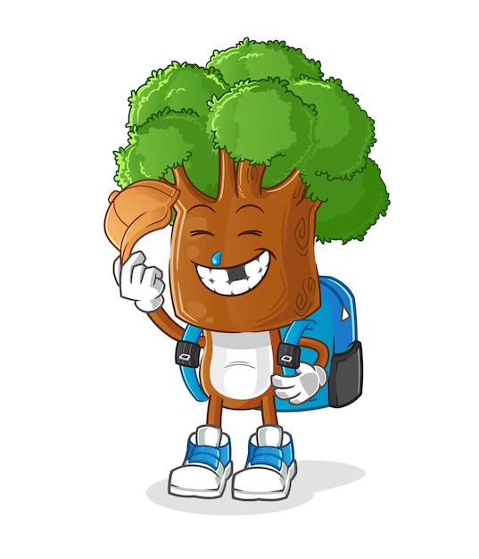 Tree head cartoon goes to school vector cartoon character