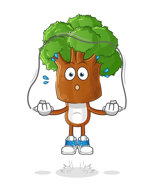 Tree head cartoon jump rope exercise character vector