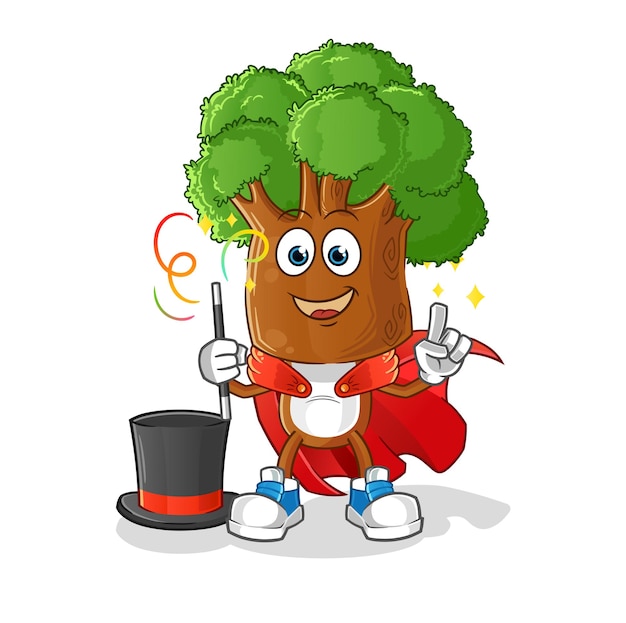 Vector tree head cartoon magician illustration character vector